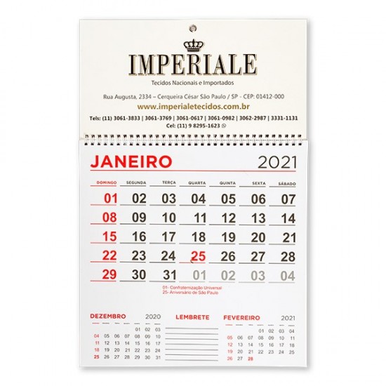 Calendário de Parede 30x46cm Personalizado